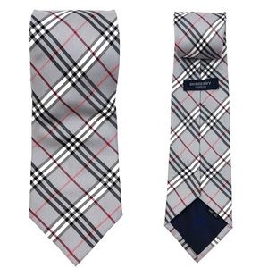 BURBERRY Silk Gray Nova Monogram Plaid Neck Tie